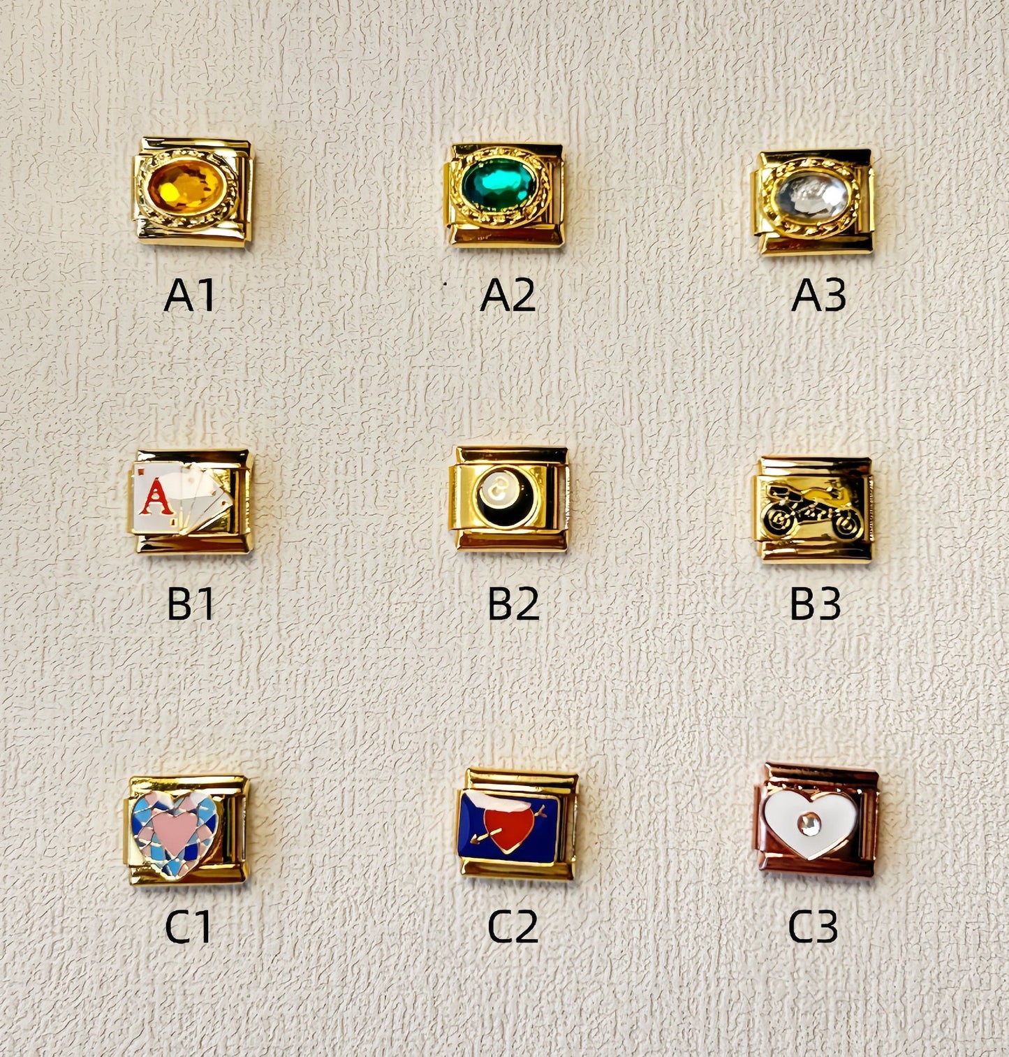 Gold 8 Ball/Poker/Motor/Heart/Gem Charms